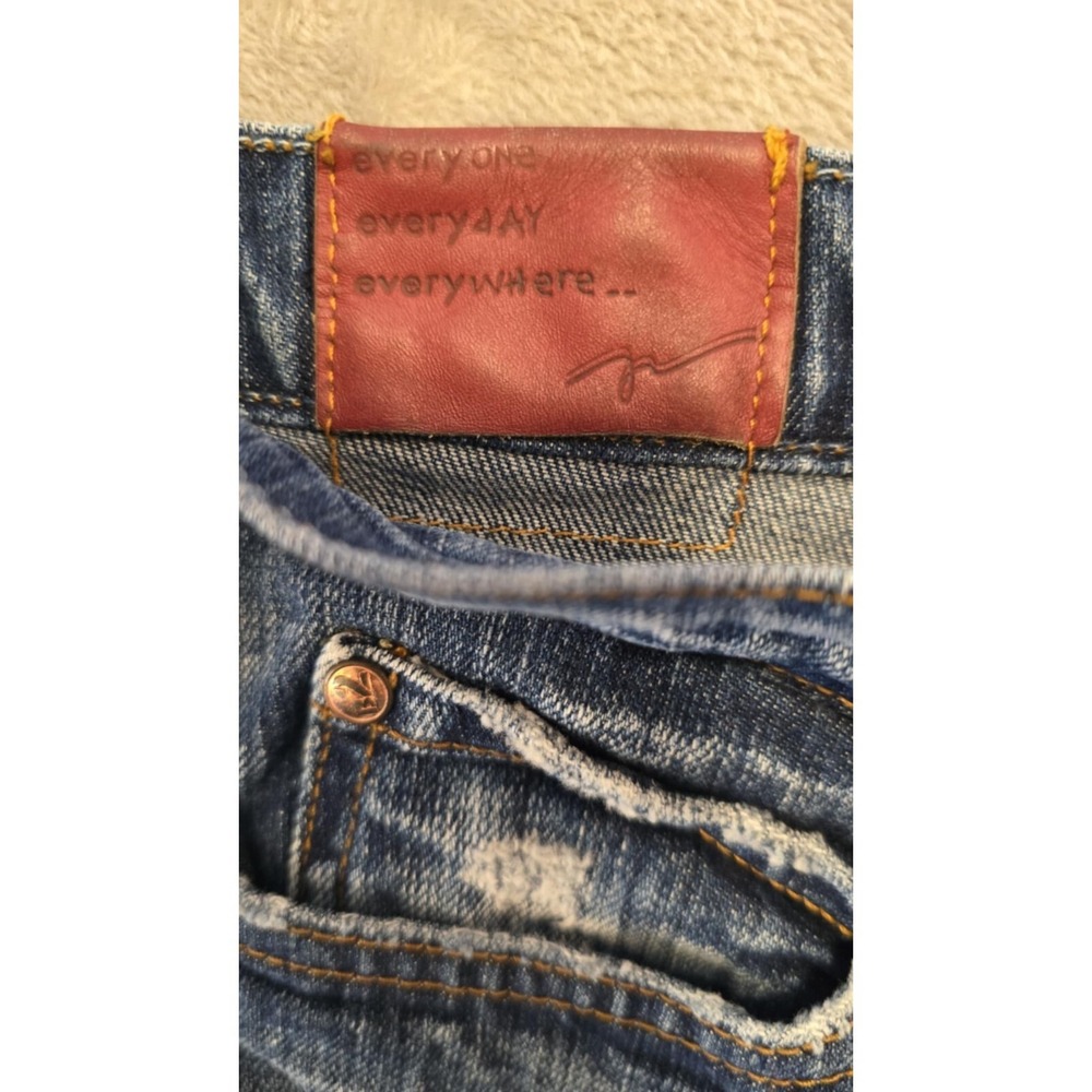 Blue 2 Flare leg Jeans Women's Low Rise Medium Wash Stretch Distressed 33 - Picture 9 of 16